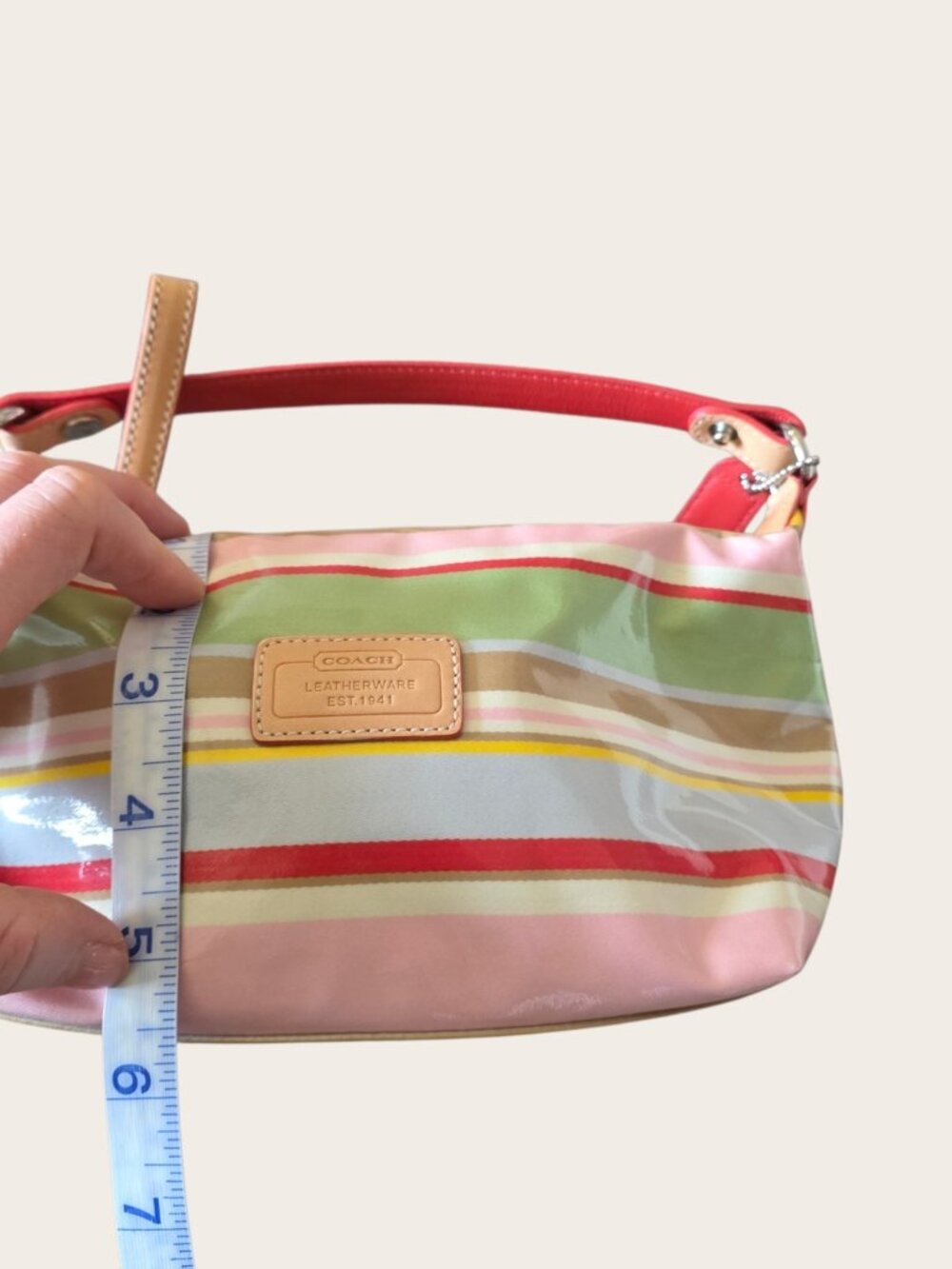 Coach Hampton Watercolor Stripe Pouch Bag Y2K Vintage Vachetta Trim Rare - Picture 10 of 16